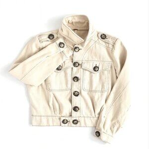 Free People 100% Cotton Denim Slouchy Eisenhower Jean Jacket in Ecru Sand (XS)